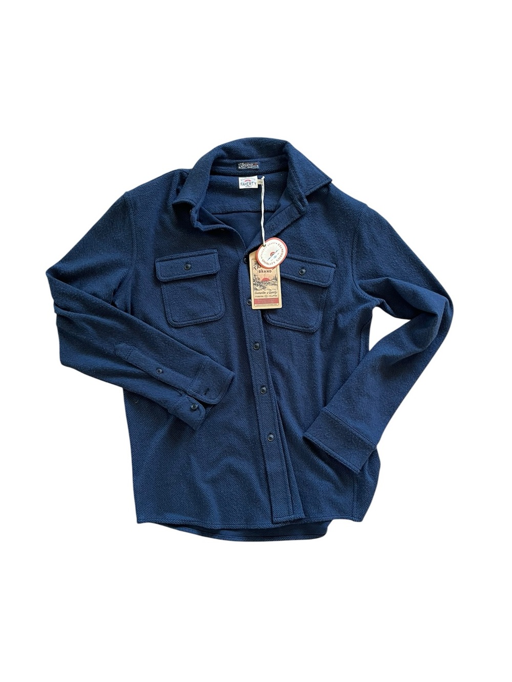 Faherty Navy Textured Fleece Shirt